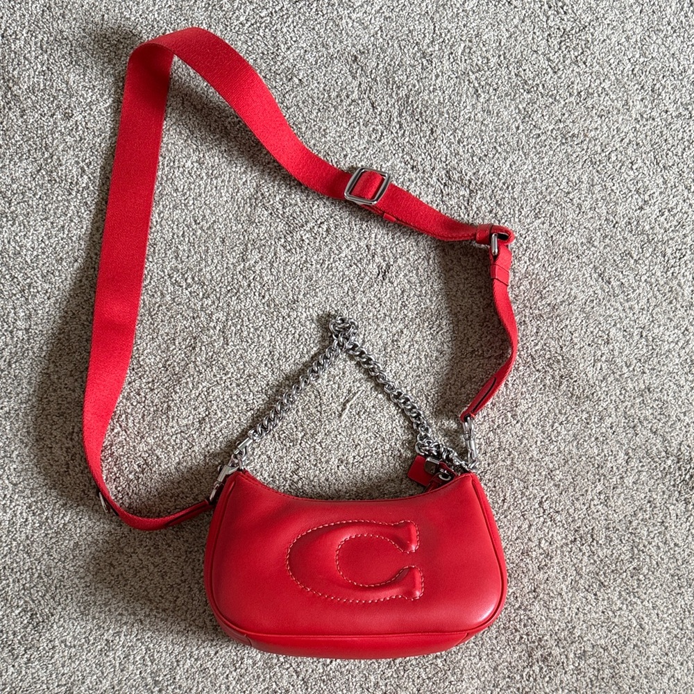 Coach Cherry Red Crossbody Bag with removable Chain Strap